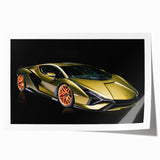 Abstract sport car design in monochrome shades on rolled canvas, suitable for art wall dining room.