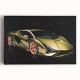 Black and white photo of a sports car on stretched canvas, suitable for large kitchen wall art.