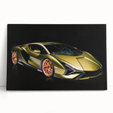 Black and white photo of a sports car on stretched canvas, ideal for kitchen wall art or bedroom decor.