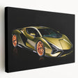 Side view of a red sports car on stretched canvas, with vivid red and black tones, suitable for kitchen wall art.