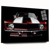 Side view of a sports car in monochrome, large acrylic print, suitable as bedroom or dining room art.
