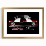 Extra large abstract art print of sports cars in textured gold and black, framed, ideal for living room decor.