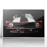 Art deco poster of a vintage sports car in monochrome tones on a framed acrylic, ideal for modern art wall decor.
