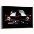Black and white framed canvas featuring a side view of a vintage sports car, suited for bedroom decor.