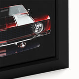 Extra large framed canvas featuring a close-up of a textured, colorful sports car on a black background.