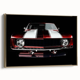 Side view of a classic car in black and gold on a framed canvas, suitable as wall art for a bedroom.