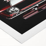 Art deco poster featuring a classic sports car in muted gold and black tones on rolled canvas.