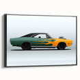 Black and white photo of a vintage sports car on framed canvas, ideal for bedroom wall art.