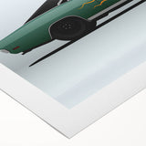 Art deco poster of a vintage sports car in monochrome shades on rolled canvas, suitable for dining room or bathroom wall art.