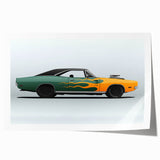 Extra large rolled print of a sports car in vibrant red and black tones, suitable for art wall dining room.