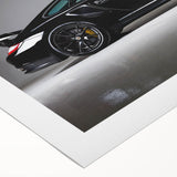 Art deco poster of a vintage sports car in monochrome, printed on rolled canvas, suitable for dining room decor.