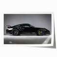 Extra large rolled print of a sports car in vibrant red and black tones, ideal for art wall dining room.
