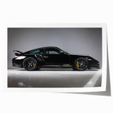Extra large rolled print of a sports car in vibrant red and black tones, ideal for art wall dining room.