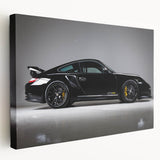 Side view of a red sports car on a stretched canvas, displaying sharp lines and vivid red hues, ideal for kitchen wall art.