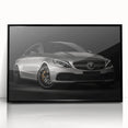 Large abstract wall art depicting a black sports car in mid-century modernist style on framed acrylic.