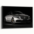 Black and white framed canvas of a vintage sports car in profile, ideal for bedroom wall decor.