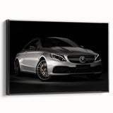 Black and white framed canvas of a vintage sports car in profile, ideal for bedroom wall decor.
