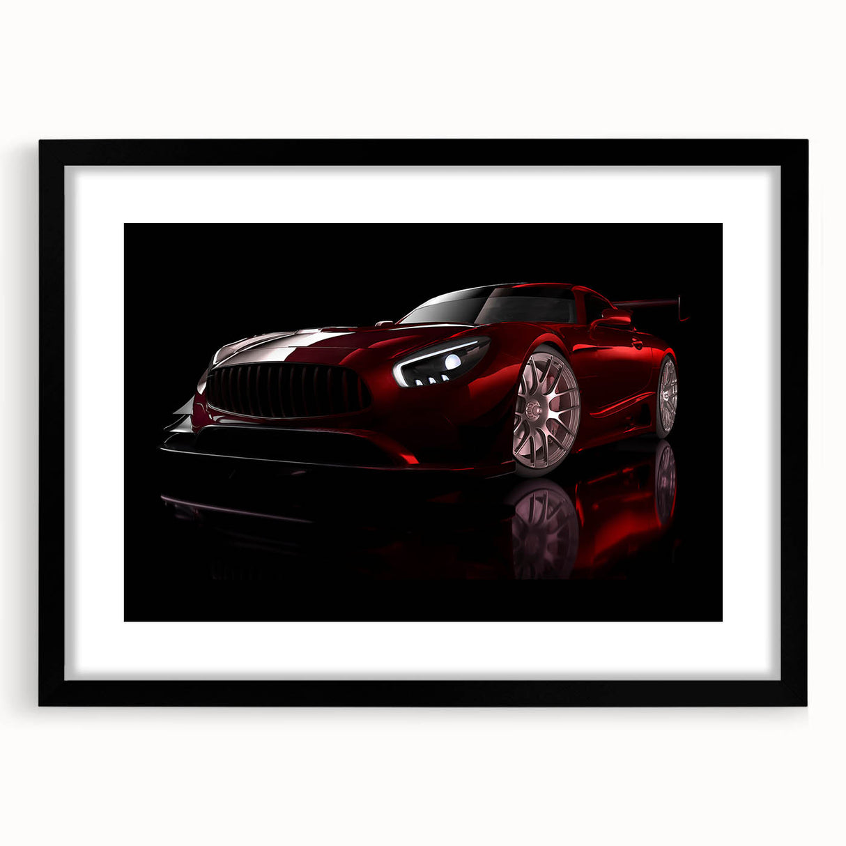 Abstract art print of colorful, textured sports cars on a large canvas, ideal for living room decor.