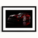 Abstract art print of colorful, textured sports cars on a large canvas, ideal for living room decor.