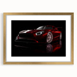 Extra large abstract art print of sports cars in textured gray and black tones on a gold-framed canvas.