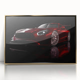 Acrylic print of a gold sports car in a mid-century modernist style, ideal for modern art wall decor.