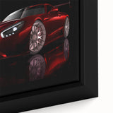 Extra large framed canvas featuring a close-up of a black sports car, accented with colorful, textured details.