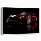 Vintage poster art of a classic car in black and white on a framed canvas, ideal for living room decor.