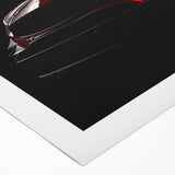 Art deco poster of a vintage sports car in muted silver and black tones on rolled canvas, suitable for dining room wall art.