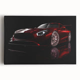 Black and white photo of a vintage sports car on stretched canvas, suitable for kitchen wall art.