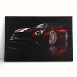 Black and white photo of a sports car on stretched canvas, ideal for kitchen wall art or bedroom decor.