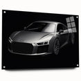 Side view of a red sports car on acrylic glass, suitable for bedroom or dining room decor.