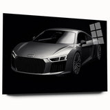 Side view of a sports car in monochrome, large acrylic print, suited for bedroom or dining room decor.