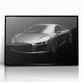 Large abstract wall art featuring a black sports car, in mid-century modernist style on a framed acrylic print.