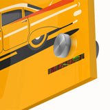 Acrylic print of abstract sports car in vivid red and orange tones.