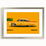 Textured art print of abstract sports cars in vibrant red and blue on a silver-framed canvas, ideal for bedroom wall decor.