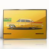 Mid-century modernist art featuring a silver sports car on acrylic print, ideal for modern art wall decor.