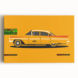 Black and white photo of a sports car on stretched canvas, ideal for kitchen wall art.