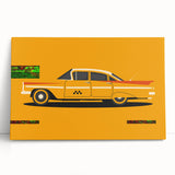 Black and white photo of a vintage sports car on stretched canvas, ideal for kitchen wall art or bedroom decor.