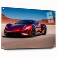 Acrylic print of a sports car in side view, rendered in vivid red and black, suitable for bedroom or dining room decor.
