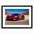 Abstract art print of colorful, textured sports cars on a large canvas, framed in black; ideal for living room decor.
