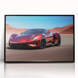 Large abstract wall art featuring a black sports car, rendered in mid-century modernist style on a framed acrylic print.