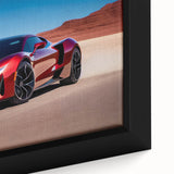 Extra large framed canvas depicting a black sports car with colorful, textured art details, ideal for living room decor.