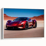 Vintage poster art of a classic car in black and white on a framed canvas, ideal for living room decor.