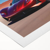 Art deco poster of a vintage sports car in monochrome shades, printed on rolled canvas, suitable for dining room decor.