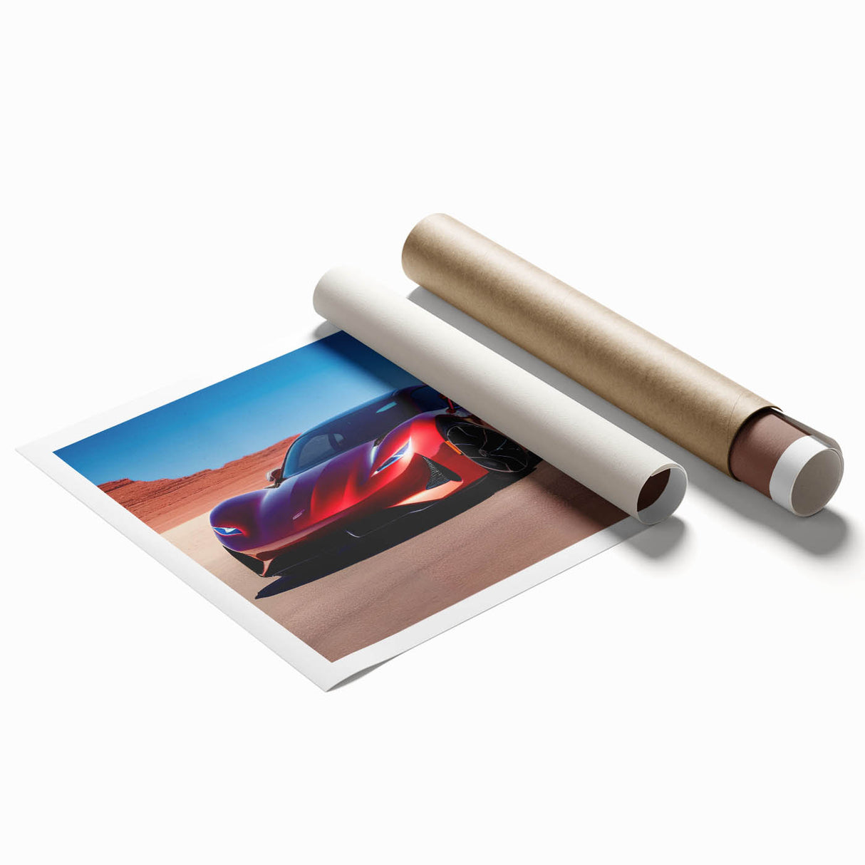Extra large rolled print of a sports car in monochrome shades, suitable for classy bathroom wall art.
