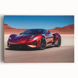 Black and white photo of a sports car on stretched canvas, ideal for kitchen wall art.