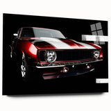 Side view of a sports car in grayscale on large acrylic glass, suitable as bedroom or dining room art.