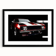 Extra large abstract art print of colorful, textured sports cars on a black framed canvas, ideal for living room decor.
