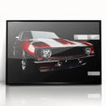 Large abstract wall art depicting a black sports car, in mid-century modernist style, framed in acrylic.
