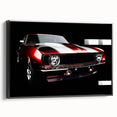 Black and white framed canvas of a vintage sports car in profile, ideal for bedroom wall decor.